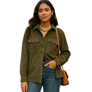 Olive Green Suede Oversized Buttoned Down Shirt | Van Heusen